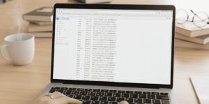 レポート作成でノートパソコンのキーボードをタイピングする様子