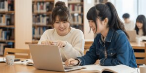 大学生が日常的にノートパソコンを使って勉強している実例