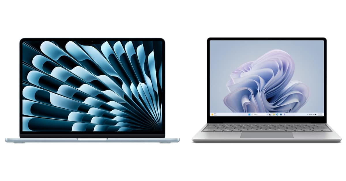 MacとWindowsのノートPCを比較して迷っている様子