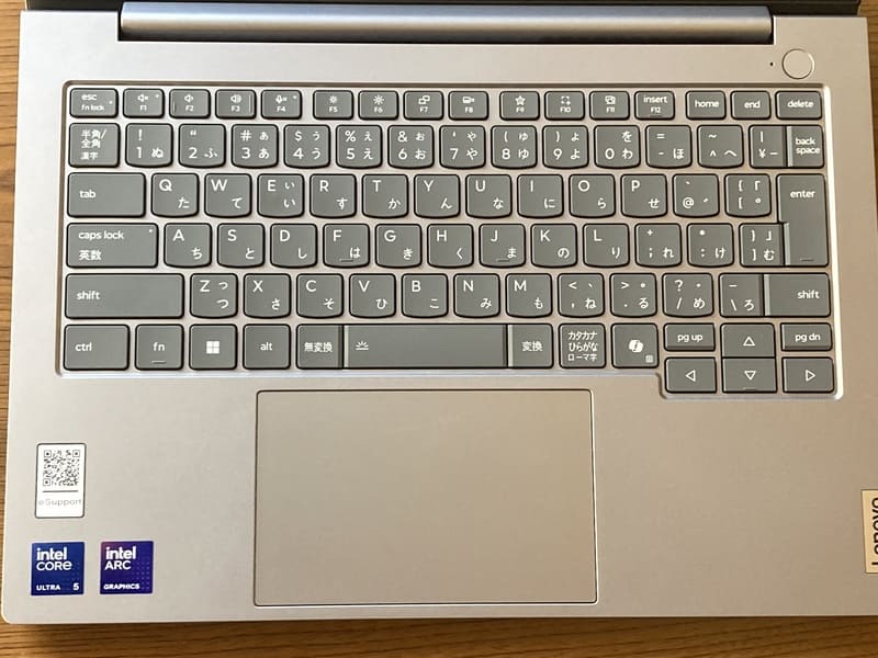 ThinkBook 14 Gen 8のキーボード配列。テンキーなしで打ちやすいレイアウト