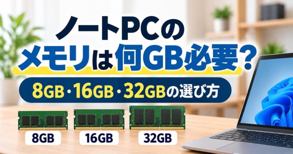 ノートPCと8GB・16GB・32GBのメモリ容量の比較
